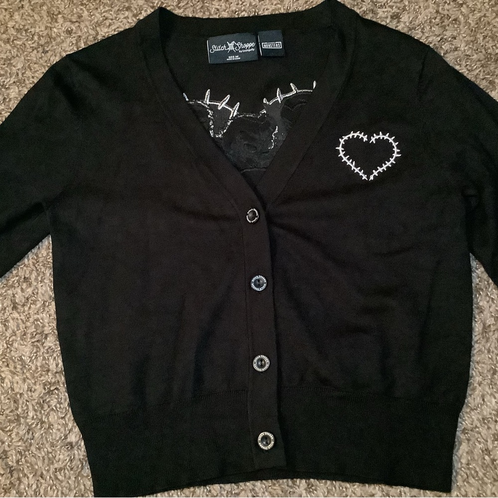 Stitch shoppe by loungefly universal monsters cropped cardigan, black, size: M - Picture 2 of 11